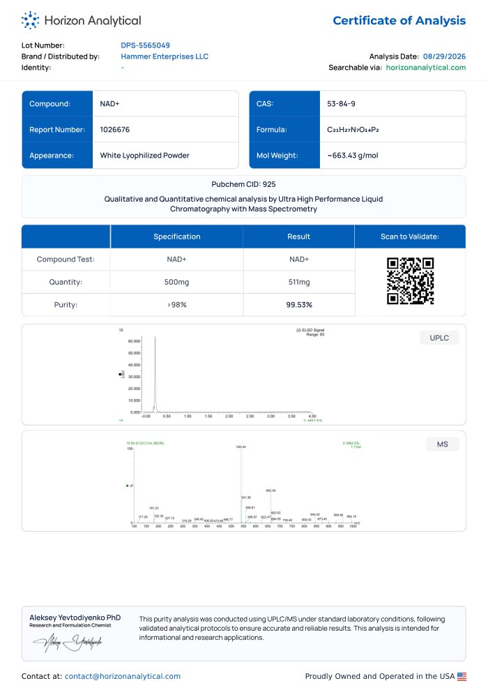 First-page preview of NAD+ 500 mg COA, DPS-5565049