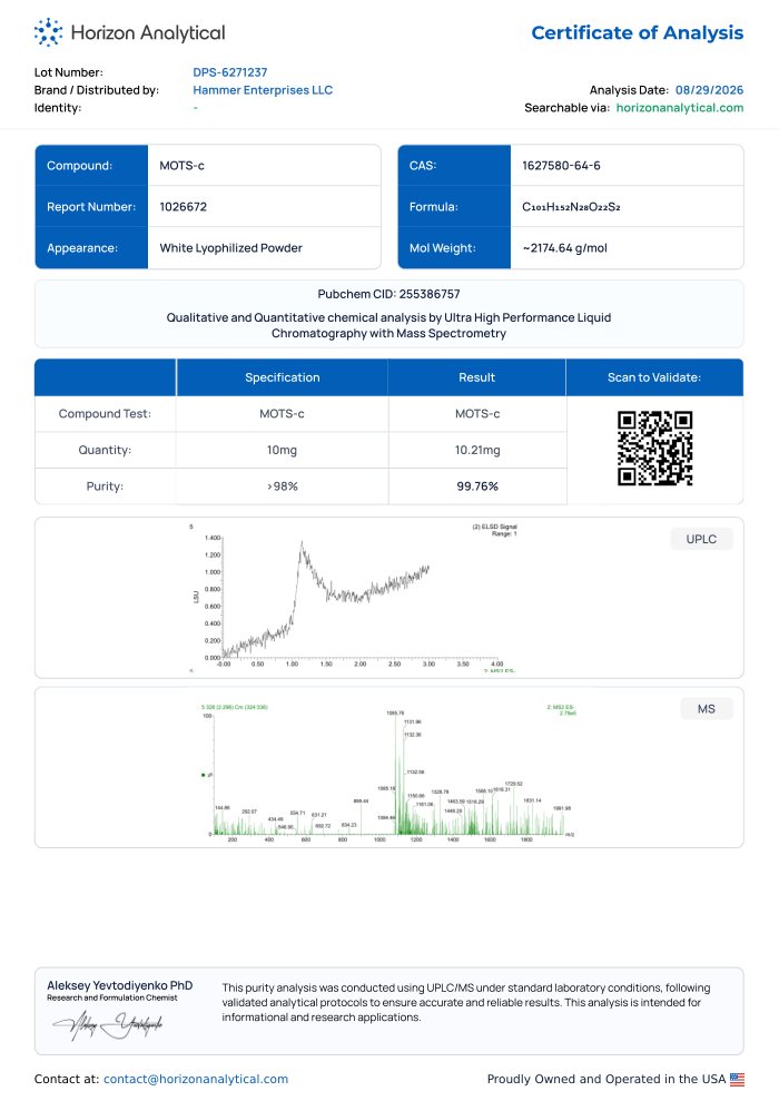 First-page preview of MOTS-C 10 mg COA, DPS-6271237