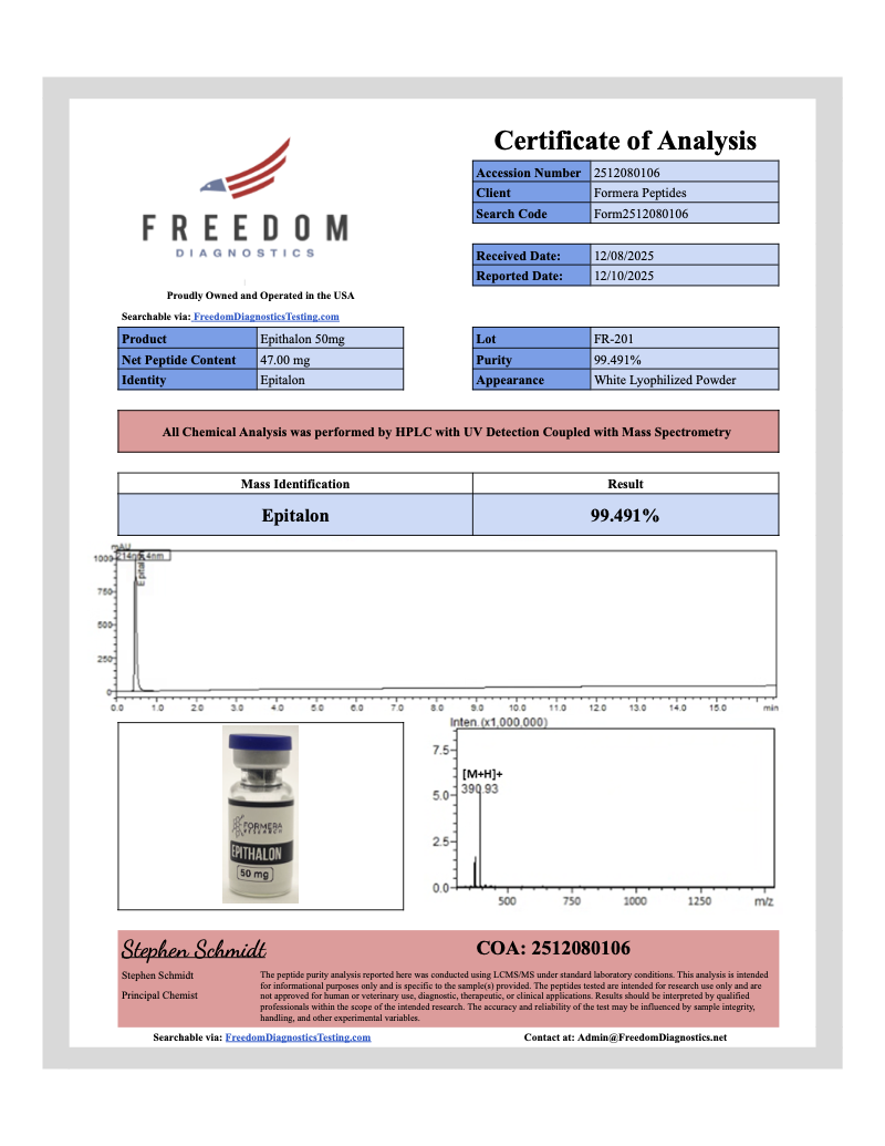 First-page preview of Epitalon 50 mg COA, FR-201