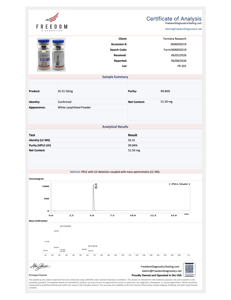 First-page preview of SS-31 50 mg COA, FR-201