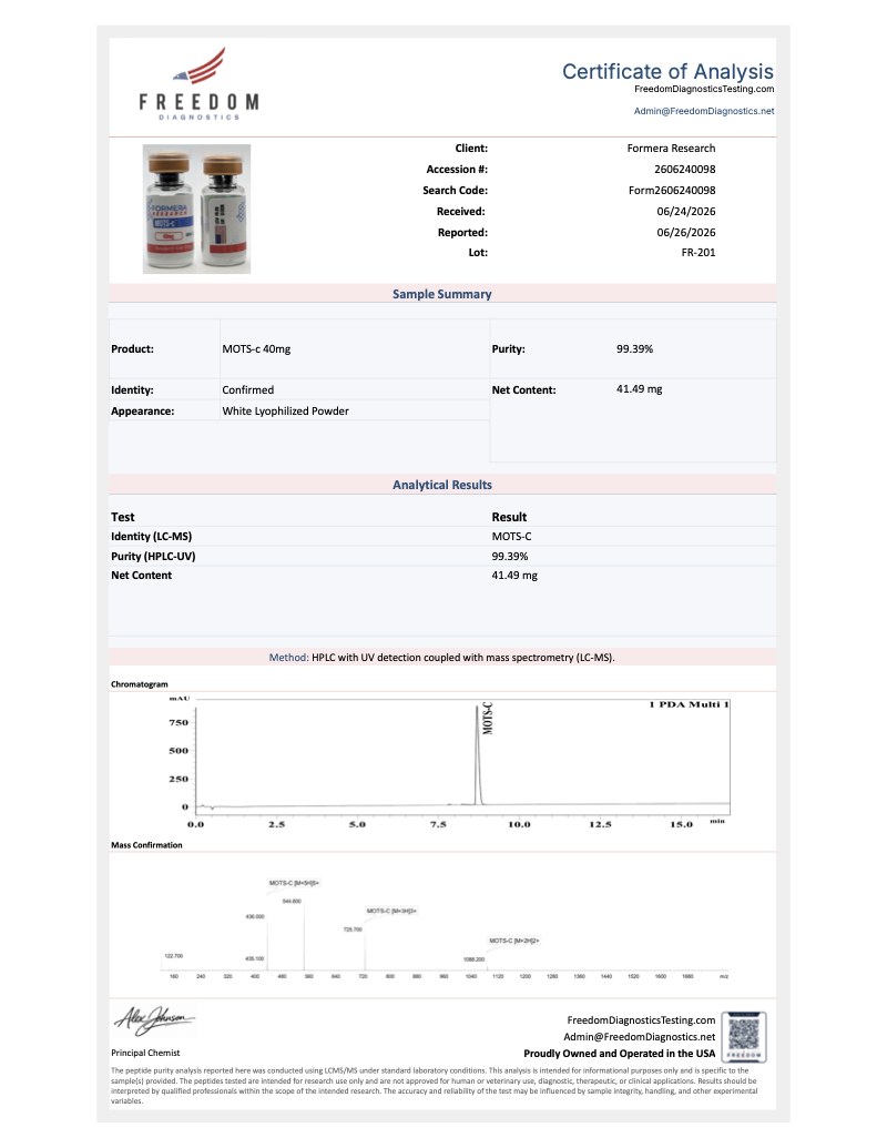 First-page preview of MOTS-C 40 mg COA, FR-201